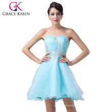 Newest Design of Grace Karin Strapless Short Blue Cocktail Dresses With Shining Rhinestone CL6178